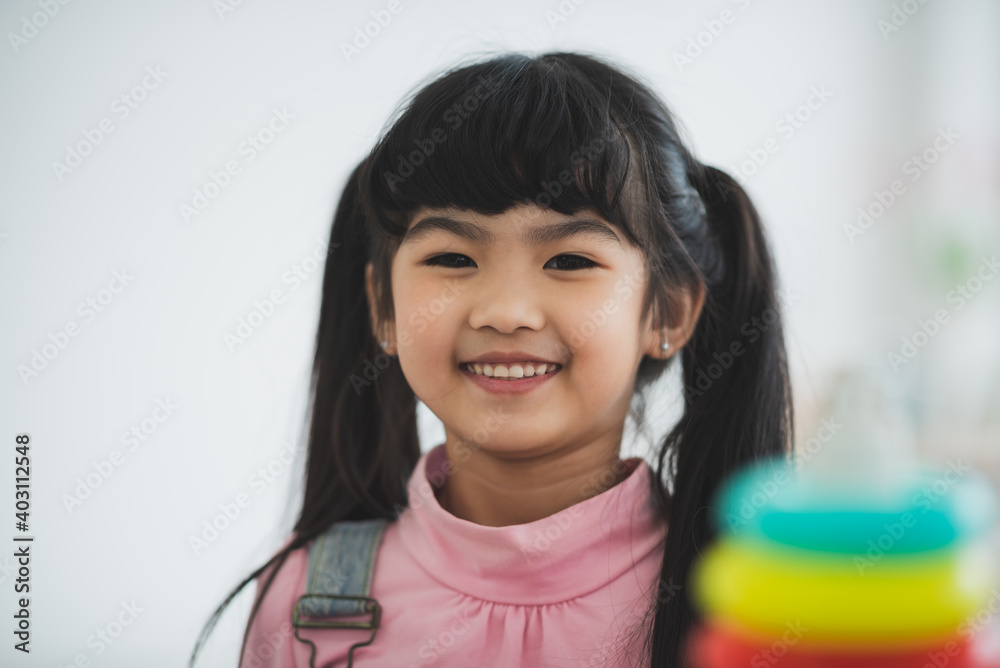 little children playing toys to education with family at home, girl happy and fun in childhood concept little children playing toys to education with family at home, girl happy and fun in childhood concept