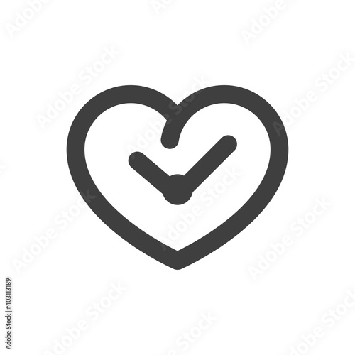 Tiempo de amor. Logotipo corazón con forma de reloj con manecillas con lineas en color gris