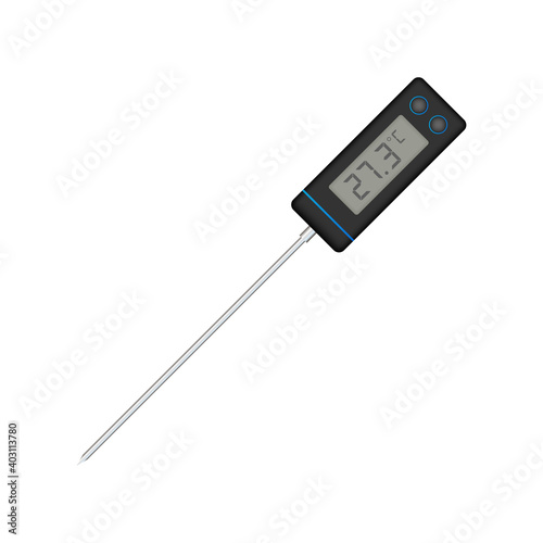 Kitchen or laboratory thermometer. Food temperature. Vector stock illustration.