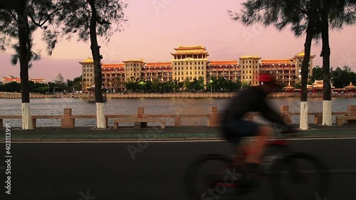 cityscape of xiamen city at sunset, fujian province, southeast coastal region in China. photo