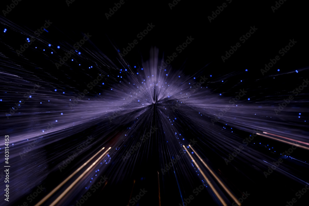Abstract defocus motion curved lights on dark background