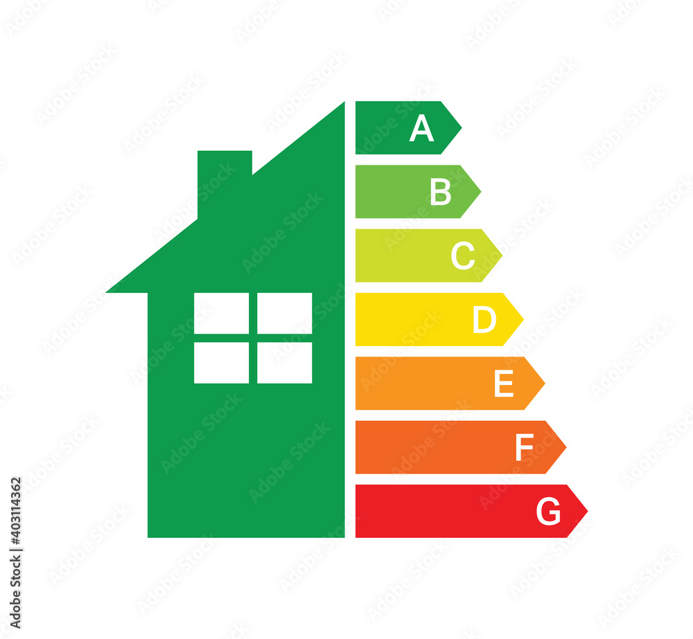 energy efficiency label on white background. energy saving label. energy label a, b, c, d, e, f, g - obrazy, fototapety, plakaty 