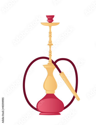 Modern red hookah unhealthy tool for smoking flat vector illustration isolated on white background