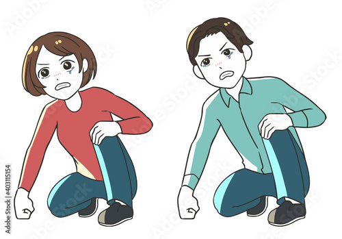 泣きながら立ち上がる