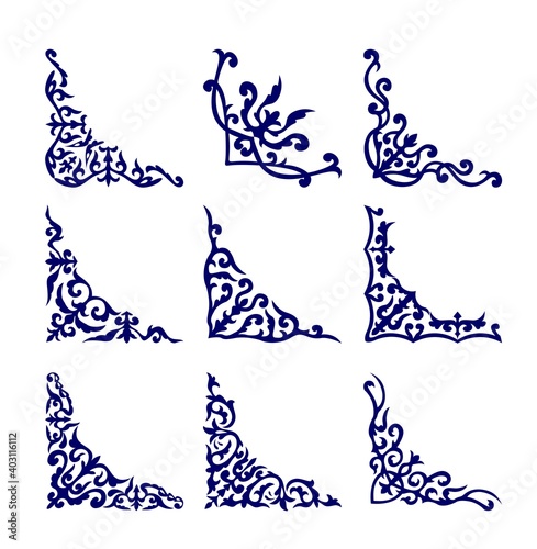 set of ornaments, 9 corners, vector 
