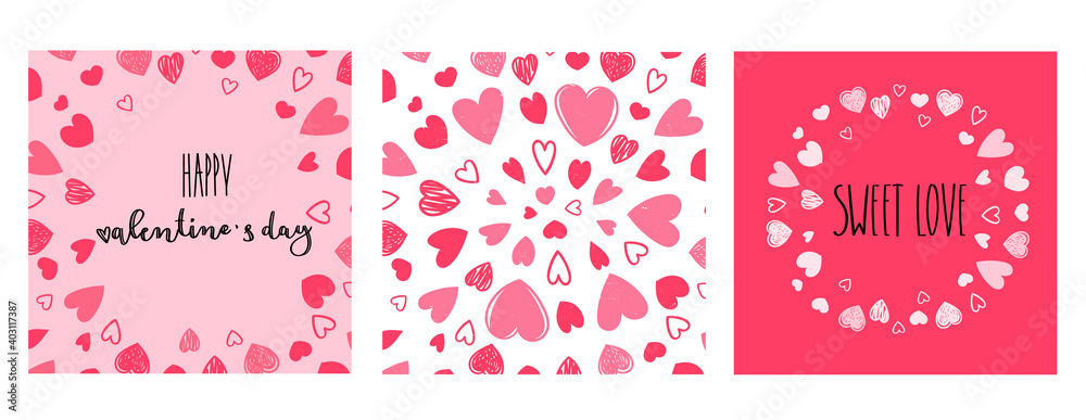 A set of cards with hearts