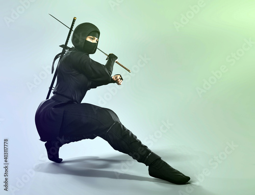 Photo ninja warrior with sword - 3d rendering