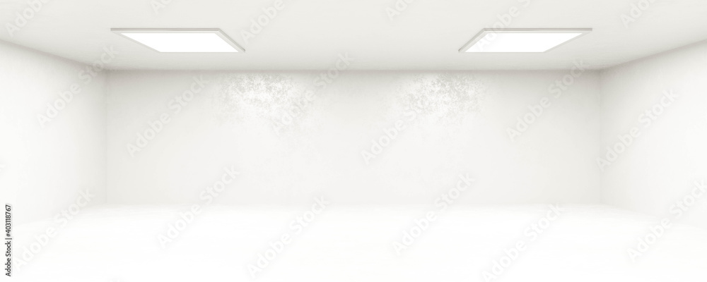 abstract white room with two bright lights 3d render illustration