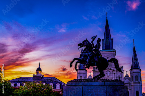 Sunset Jackson Statue Saint Louis Cathedral New Orleans Louisiana photo