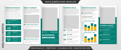 trifold brochure template with clean layout and minimalist style use for business promotion 