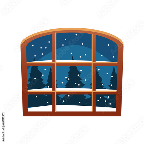 happy merry christmas windows with snowscape view icon