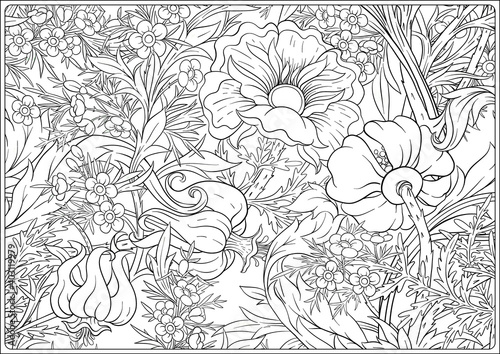 Fotomurale Floral Seamless pattern, background with In art nouveau style, vintage, old, retro style