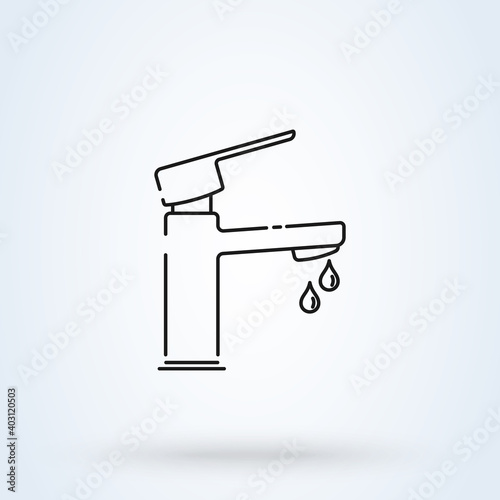 Water drop line icon. Dripping tap with drop linear vector