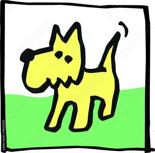 Little furry dog simple hand drawing converted to vector and colored