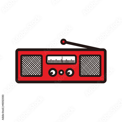 red classic square radio style with two speaker - red and black vintage square radio tuner with two speaker - vintage classic square radio with two speaker isolated on white