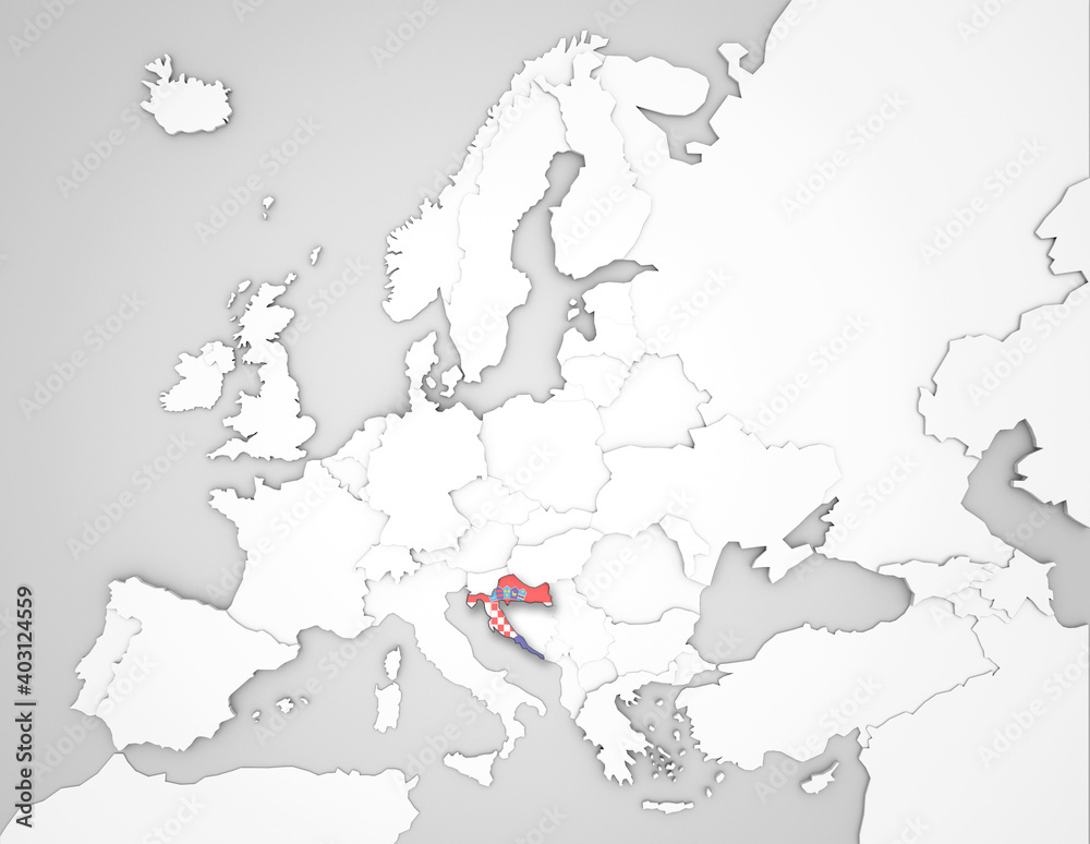 Obraz premium 3D Europakarte auf der Kroatien hervorgehoben wird
