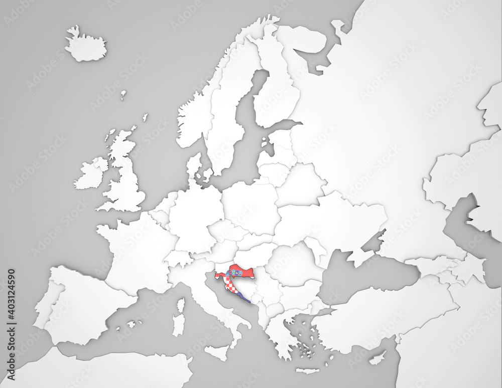 Fototapeta premium 3D Europakarte auf der Kroatien hervorgehoben wird