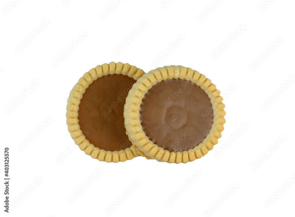 Sweet Biscuits with chocolate filling isolated on white background Sweet Biscuits with chocolate filling isolated on white background