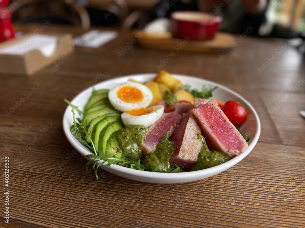 salad with raw tuna, egg and avocado salad with raw tuna, egg and avocado