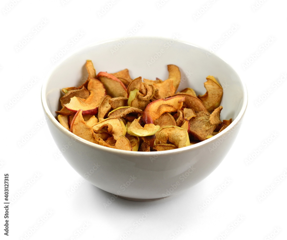 dried apple chips isolated on white background. dried apple chips isolated on white background.