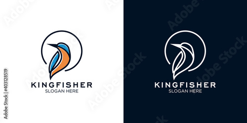 Kingfisher line art logo design template  photo