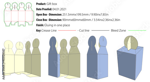 Gift box packaging design template snap lock bottom gluing die cut - vector