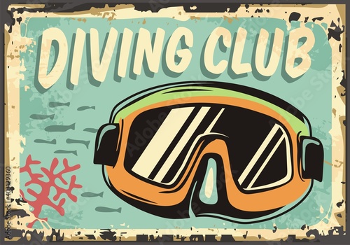 Fotografering Diving club retro sign with diving mask