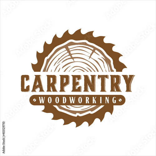 retro vintage, carpentry woodwork logo design template vector