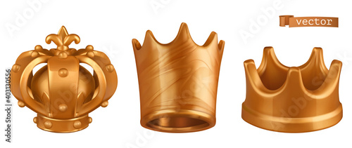 Golden crown. 3d vector icon set