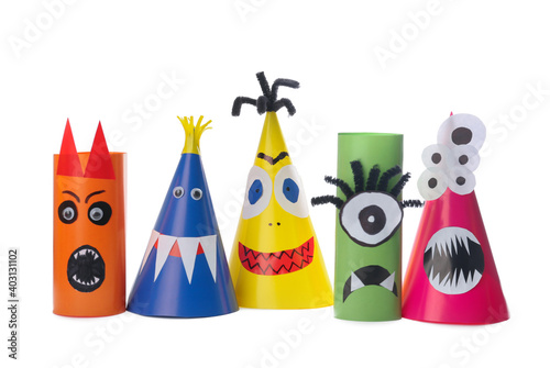 Funny monsters on white background. Halloween decoration