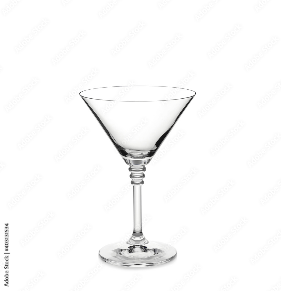 Empty clear martini glass isolated on white - obrazy, fototapety, plakaty 
