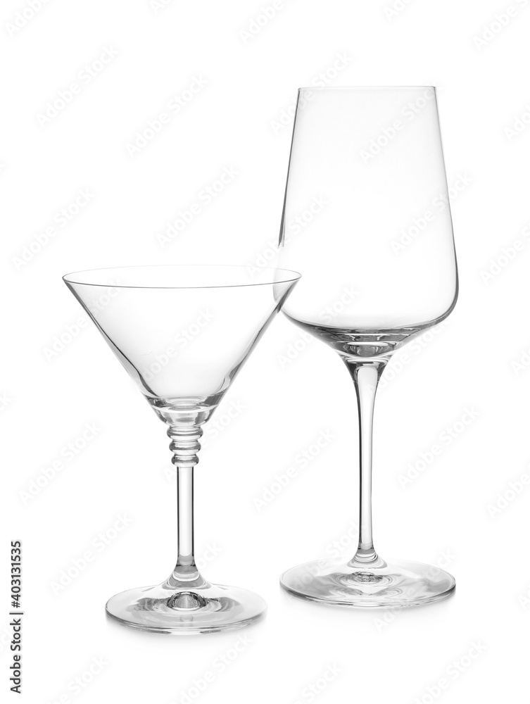 New clean empty glasses isolated on white