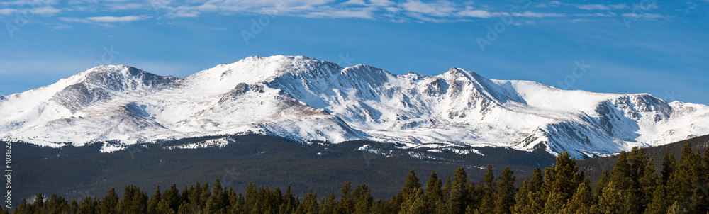 14,421 Foot Mount Massive, rises above the valley. The second highest mountain, located within the San Isabel National Forest, Colorado. 
