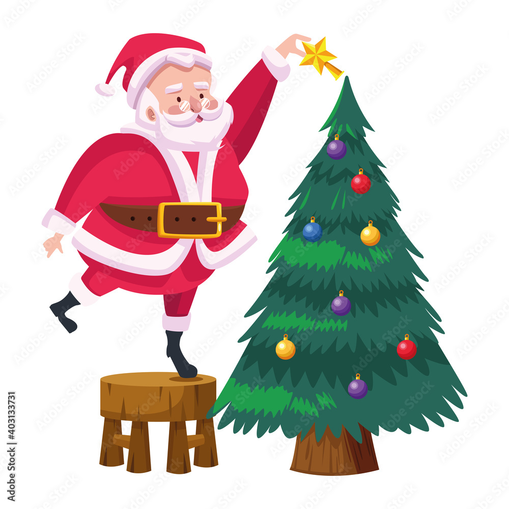 cute santa claus decorating christmas tree character cute santa claus decorating christmas tree character