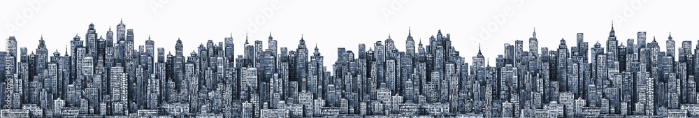 Fototapeta premium Modern City skyline hand drawn illustration