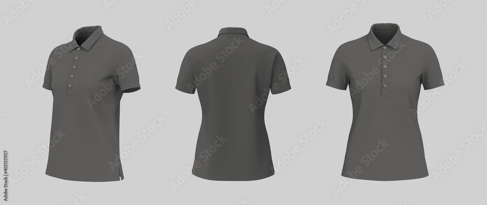 Blank collared shirt mockup, front, side and back views, tee design presentation for print, 3d rendering, 3d illustration Blank collared shirt mockup, front, side and back views, tee design presentation for print, 3d rendering, 3d illustration