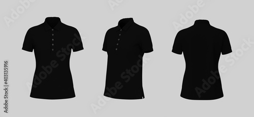 Blank collared shirt mockup, front, side and back views, tee design presentation for print, 3d rendering, 3d illustration