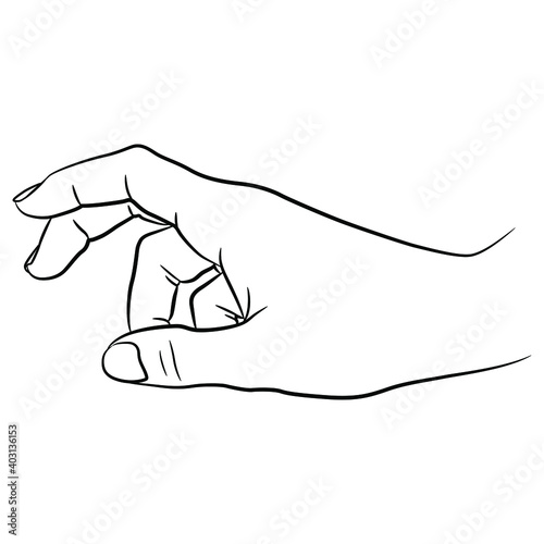 Human hand in elegant gesture with bent fingers. Cartoon style. Black and white linear silhouette.