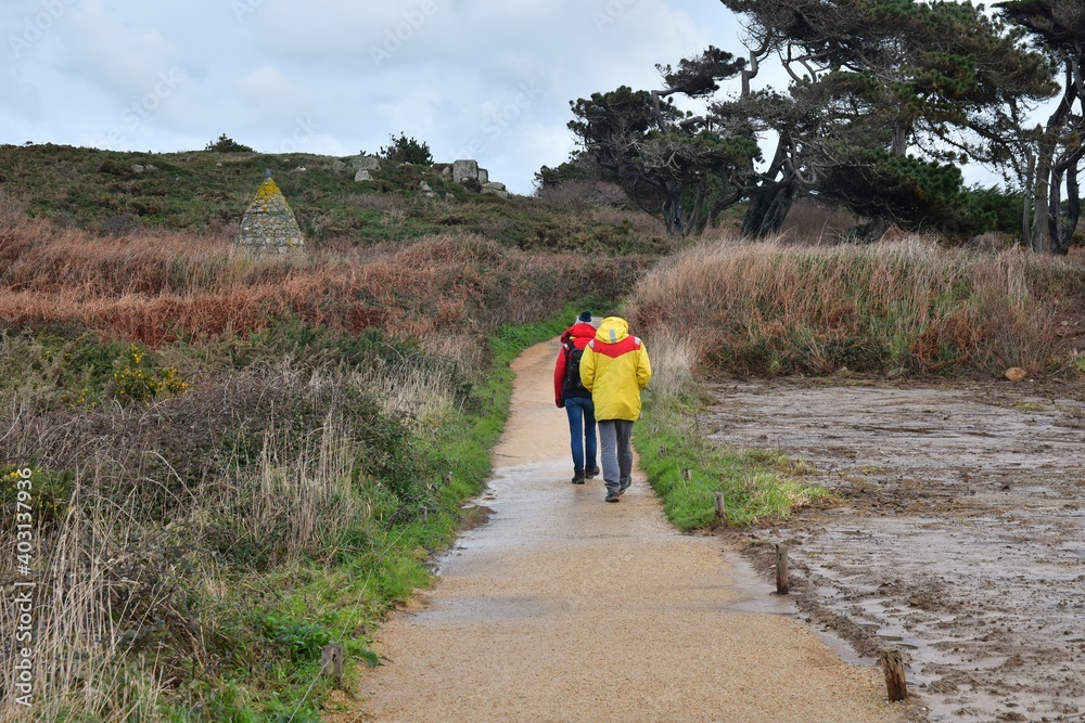 Obraz premium Group of hikers on a path in Brittany. France