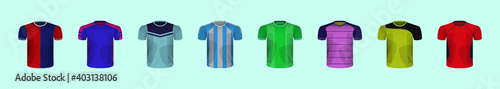 set of football kit cartoon icon design template with various models. vector illustration isolated on blue background
