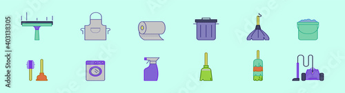 set of cleaning tools cartoon icon design templates with various models. vector illustration isolated on blue background