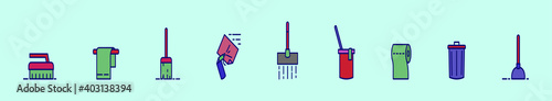 set of cleaning tools cartoon icon design templates with various models. vector illustration isolated on blue background