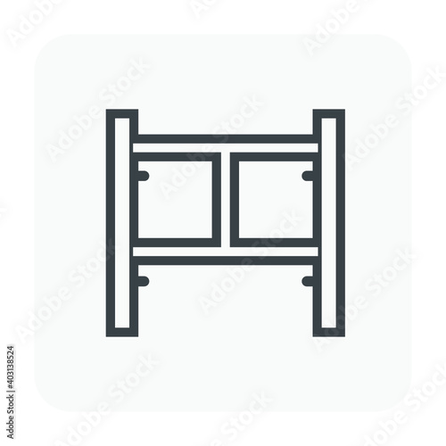 Main frame scaffolding or H-frame vector icon. Item is a construction equipment and component of ringlock scaffolding system. Use as temporary working platform or structure for building construction.