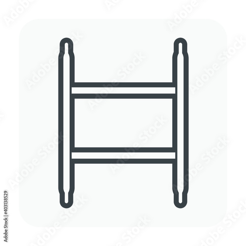 Horizontal frame scaffold vector icon. Item is a construction equipment and component of ringlock, tube clamp scaffold system. Use as temporary working platform or structure for building construction.