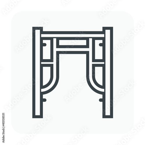 Main frame scaffolding or H-frame vector icon. Item is a construction equipment and component of ringlock scaffolding system. Use as temporary working platform or structure for building construction.