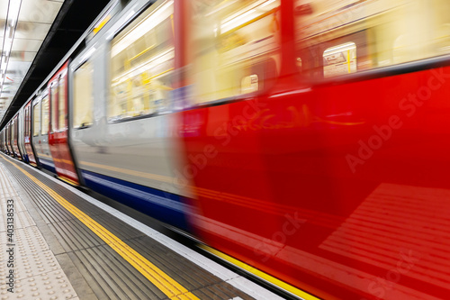 train in motion blur at the London Underground