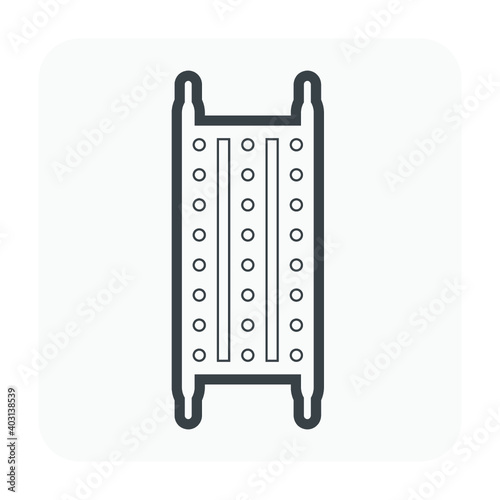 Board decking vector icon. Also called steel plank, metal deck and catwalk. Include hook and perforated for use with ringlock, tube clamp scaffolding system for working platform, access way or walkway