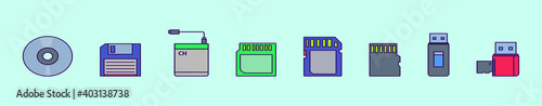 set of external storage cartoon icon design templates with various models. vector illustration isolated on blue background