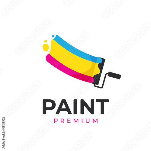 Painting work logo paint roller brush with colorful paint liquid icon concept illustration
