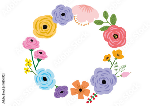 色んな花_リース_手描き